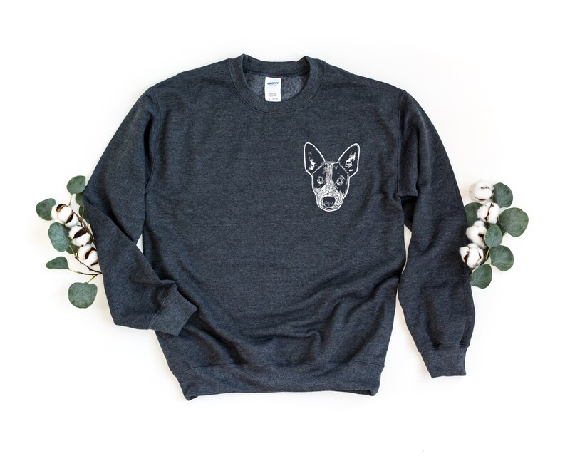 DARK HEATHER Custom Pet Face Crewneck Sweatshirt | Personalized Dog Cat Portrait Sweater | Holiday Birthday In Memory | Dad Mom Animal